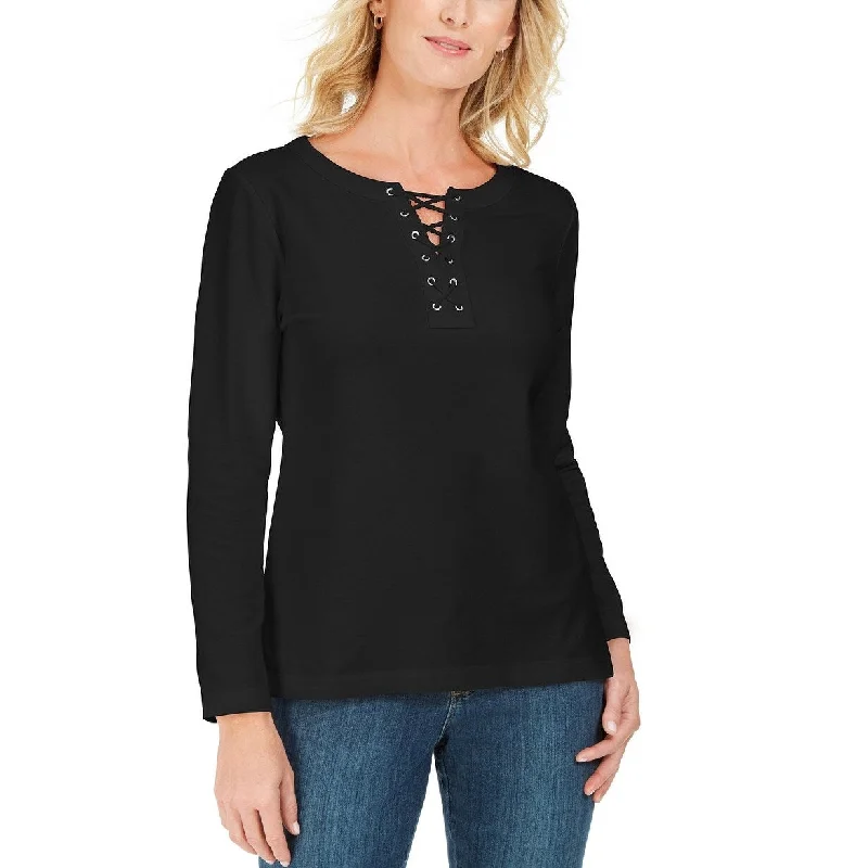 Carefree Style Karen Scott Women's Lace-Up French Terry Sweatshirt White Size Medium Carefree Style Karen Scott Women's Lace-Up French Terry Sweatshirt White Size Medium