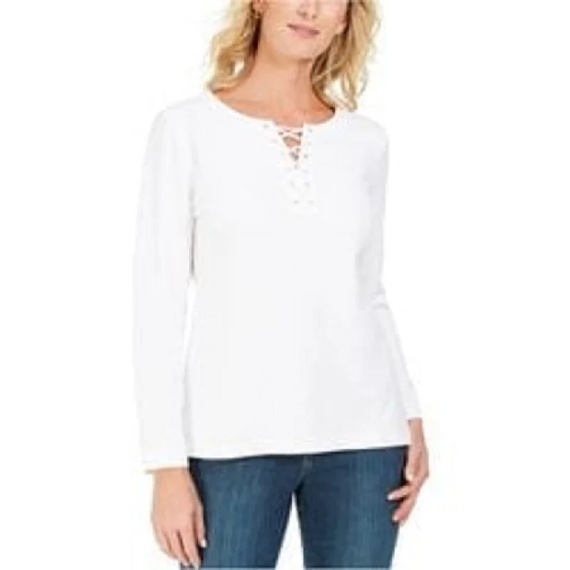 Relaxed And Casual Karen Scott Women's Lace-Up French Terry Sweatshirt White Size XX-Large Relaxed And Casual Karen Scott Women's Lace-Up French Terry Sweatshirt White Size XX-Large