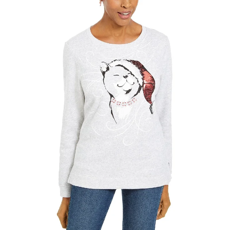 Feminine Charm Karen Scott Women's Petite Embellished Sweatshirt Gray Size Medium