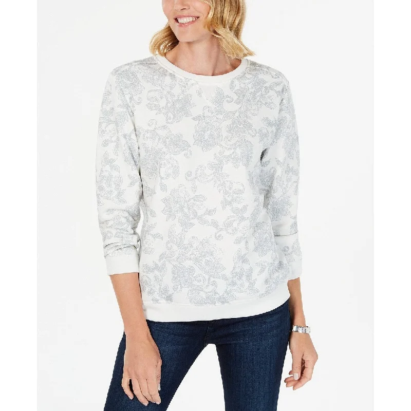 Casual Chic Karen Scott Women's Printed Fleece Sweatshirt White Size XX-Large