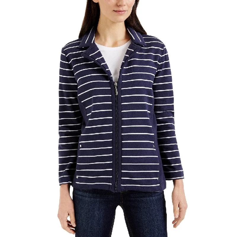 Soft Style Karen Scott Women's Sport French Terry Striped Jacket Navy Size Large