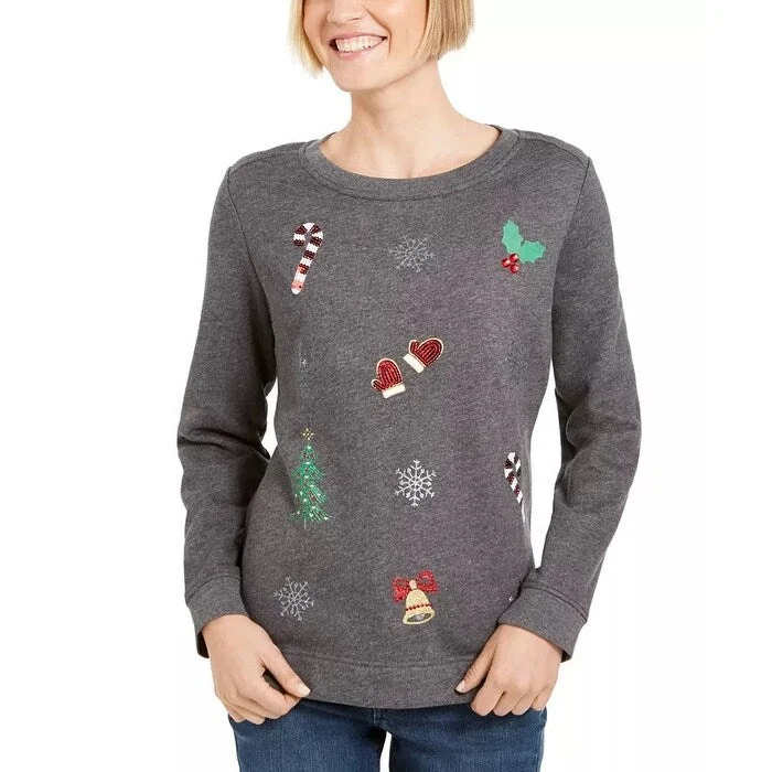 Basic Version Karen Scott Women's Sport Sequined Holiday Sweatshirt Charcoal Size Large Basic Version Karen Scott Women's Sport Sequined Holiday Sweatshirt Charcoal Size Large