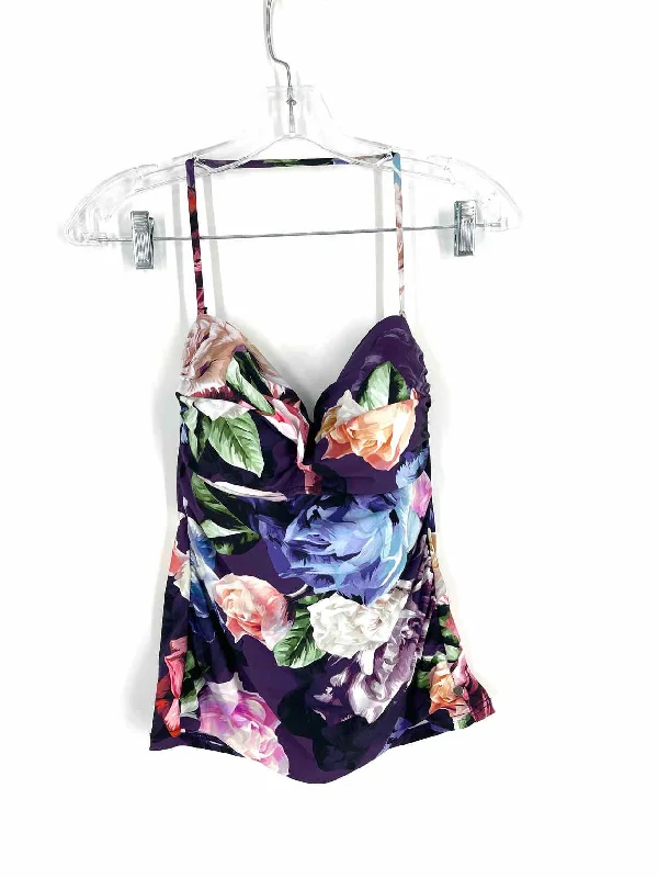 Relaxed Style La Blanca Size 10 Purple/Multi Floral Ruched Swimwear 2-PC Swimsuit