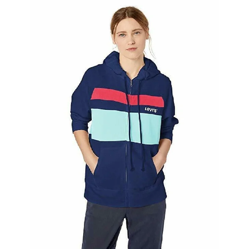 Comfortable Fashion Levis Women's Stripe Blocked Sweatshirt Hoodie Size Medium - Navy