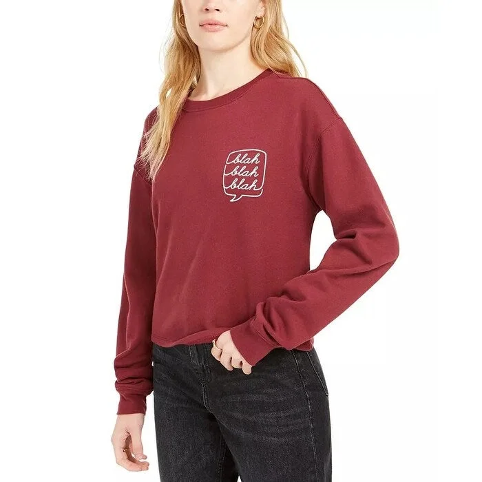 Effortless Outfits Love Tribe Juniors' Blah Blah Cropped Graphic Sweatshirt Dark Red Size Small Effortless Outfits Love Tribe Juniors' Blah Blah Cropped Graphic Sweatshirt Dark Red Size Small