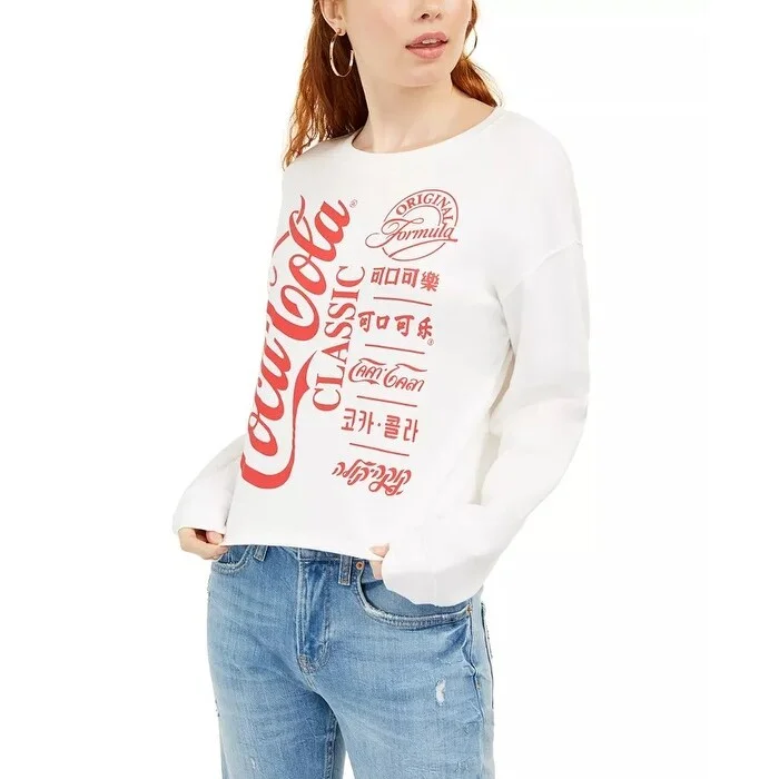 Simple Looks Love Tribes Juniors' Coca-Cola Graphic Sweatshirt White Size Large