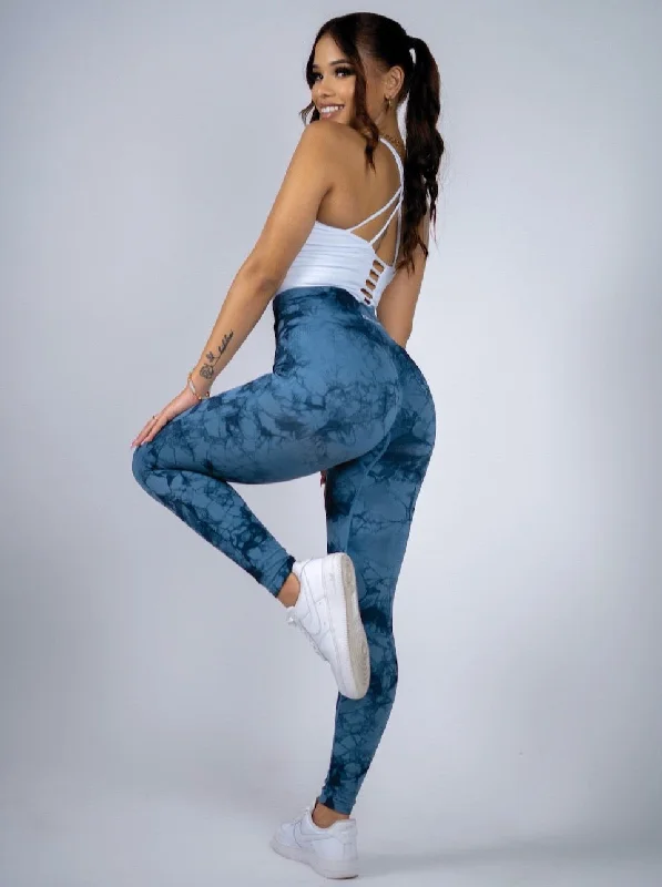 Classic Retro Marble Leggings in Navy Blue