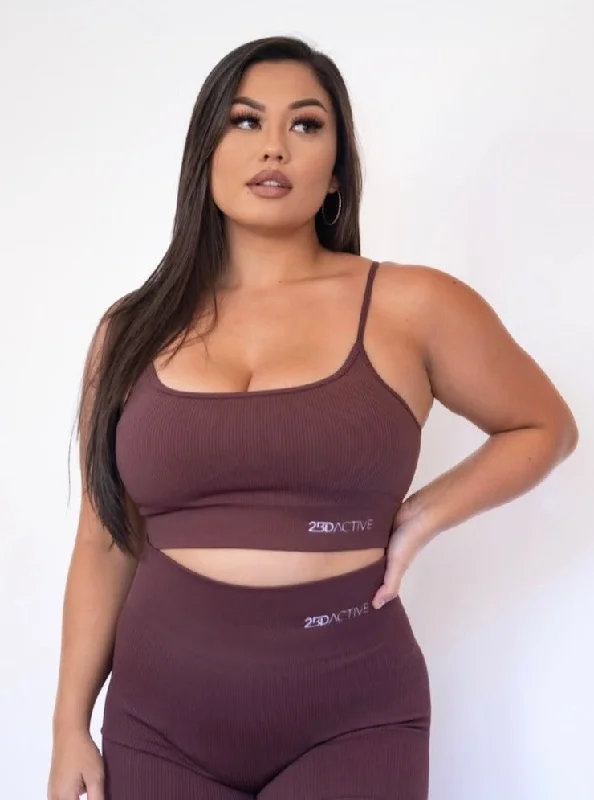 Cool Breeze At Night Ribbed 2.0 Thin Strap Sports Bra (Chocolate)