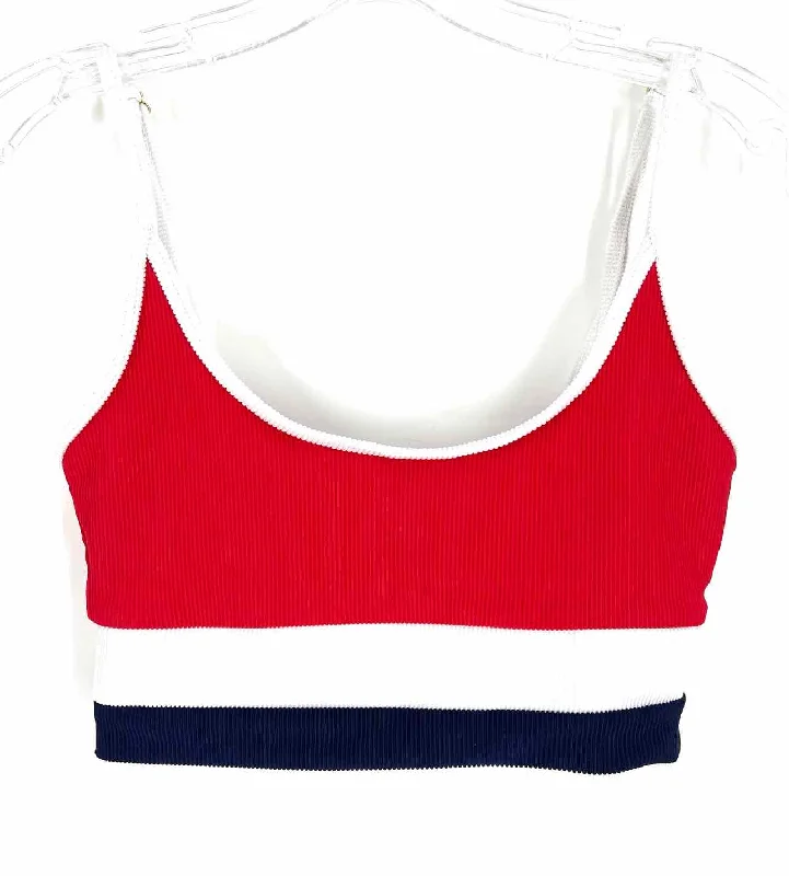 Printed Patterns Size S Rd/Wh/Bl Stripe Ribbed Swimwear Swimsuit Top
