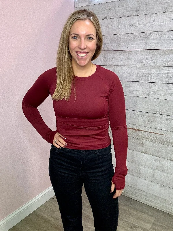 Luxe Comfort "What I Need" Solid Long Sleeve Top- Wine