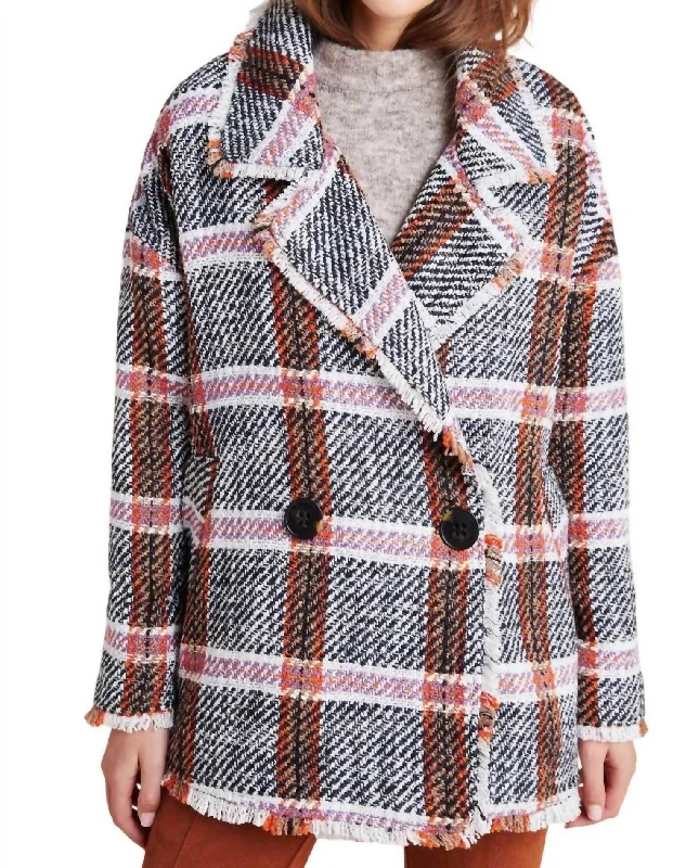Relaxed Wear Carrie Double Breasted Plaid Tweed Coat In Multi