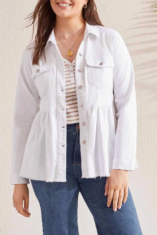 Street Cool Denim Peplum Jacket In White