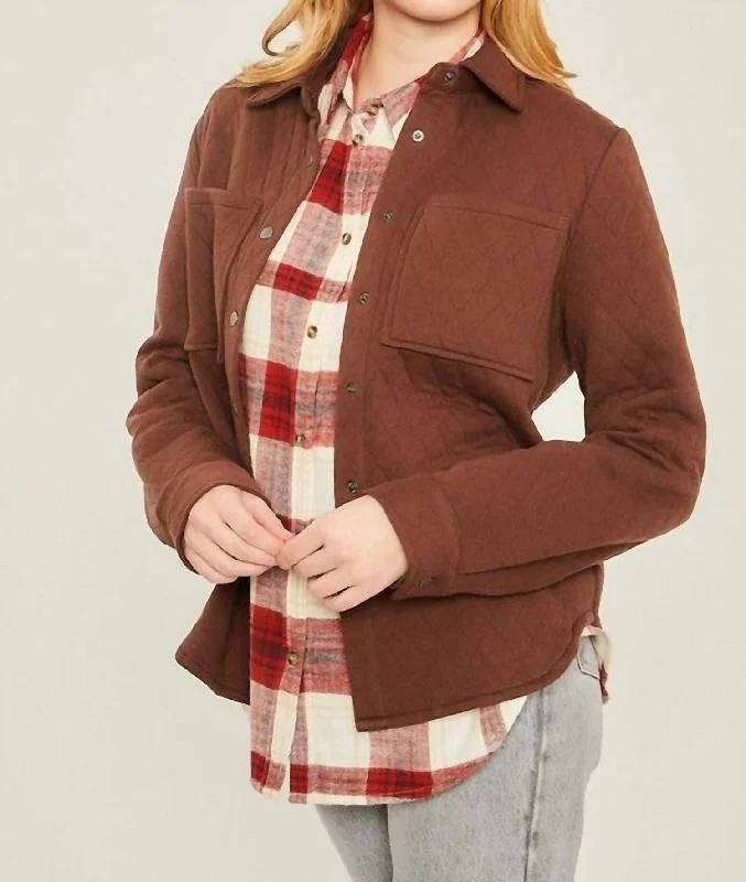 Nightclub Style Diamond Quilted Shacket In Camel