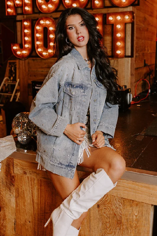 Minimal Style Easy To Style Rhinestone Denim Jacket