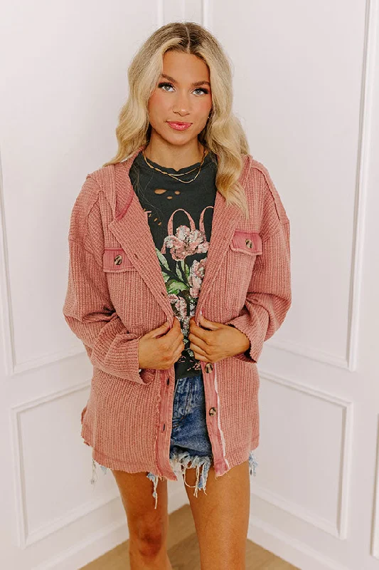 Autumn Selection Exceptionally Chic Waffle Knit Light Weight Jacket In Blush