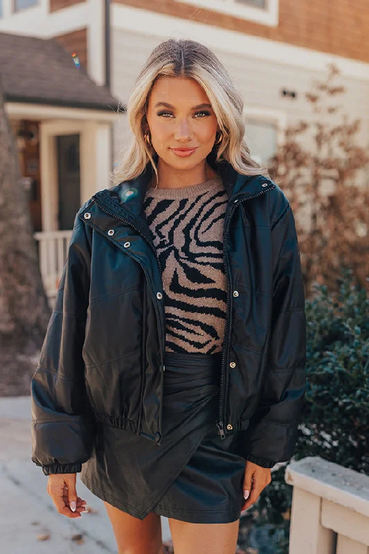 Exquisite Craftsmanship Feeling Spontaneous Faux Leather Jacket In Black