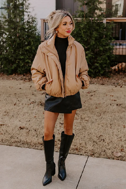 High-quality Styles Feeling Spontaneous Faux Leather Jacket In Khaki