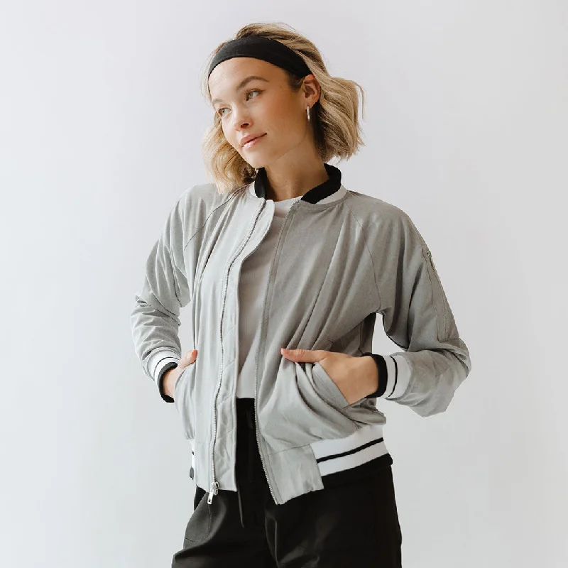 Breathable Comfort Heather Light Grey Bomber Jacket