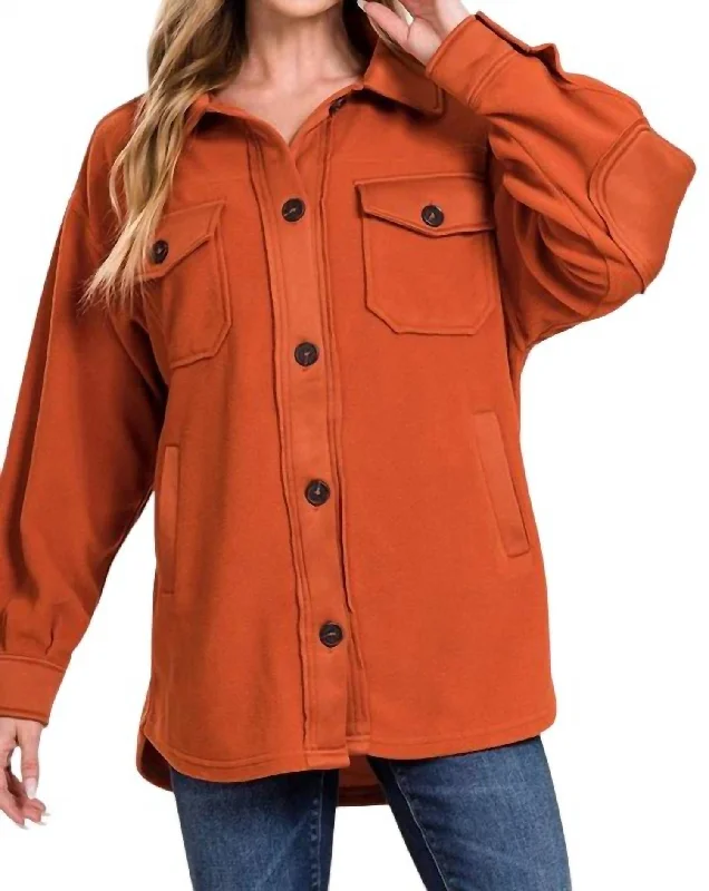 Trendy Casuals Kimber Oversized Fleece Shacket In Rust