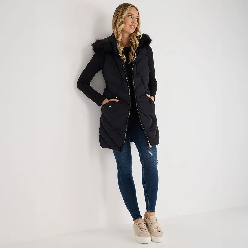 Breathable Design Ladies Fur Trim Gilet