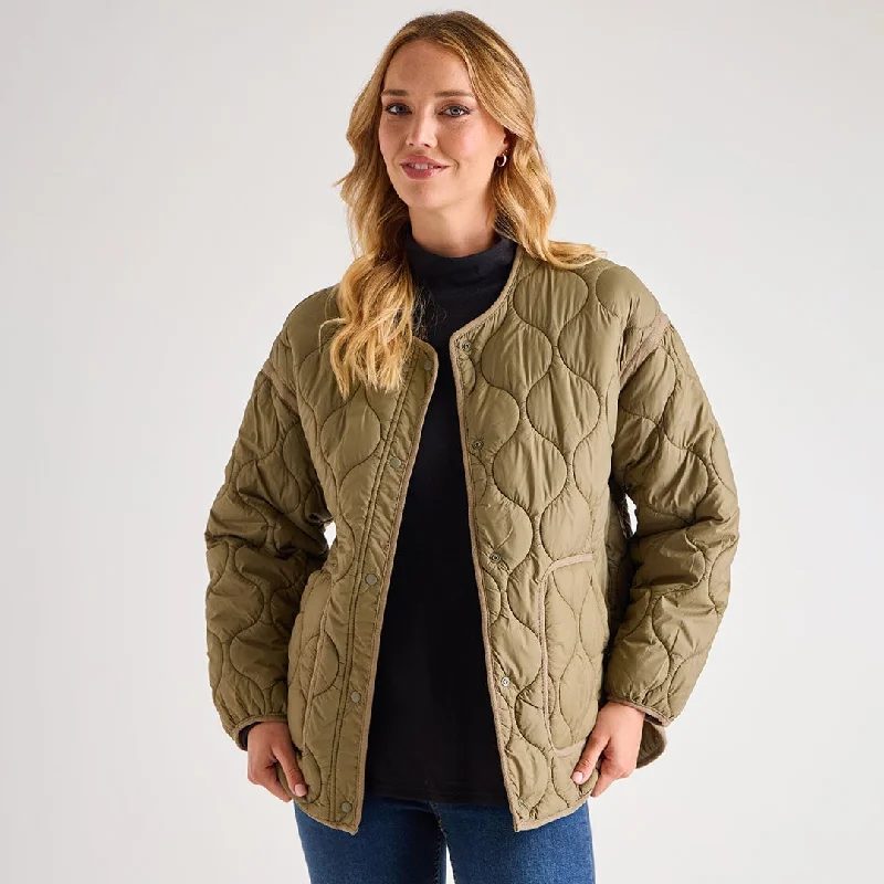 Practical Style Ladies Oversized Khaki Quilted Jacket