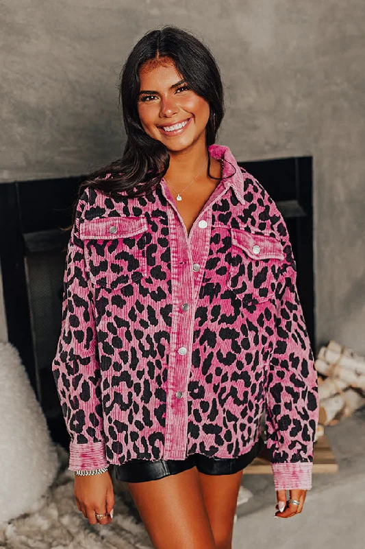 Personal Charm Leopard And Merlot Corduroy Jacket in Orchid