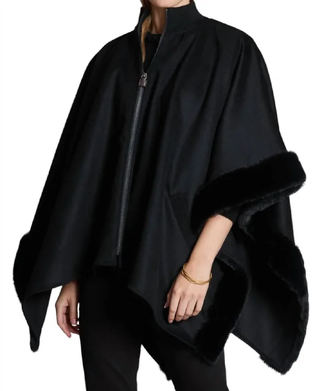 Fashionable Inner Wear Leslie Fur Zip Cape In Black