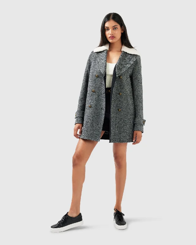 British Style Liberty Sherpa Collar Wool Blend Coat