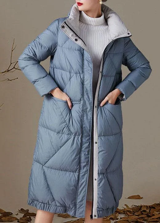 Casual Style Plus Size Blue zippered Pockets Winter Duck Down Down Coats