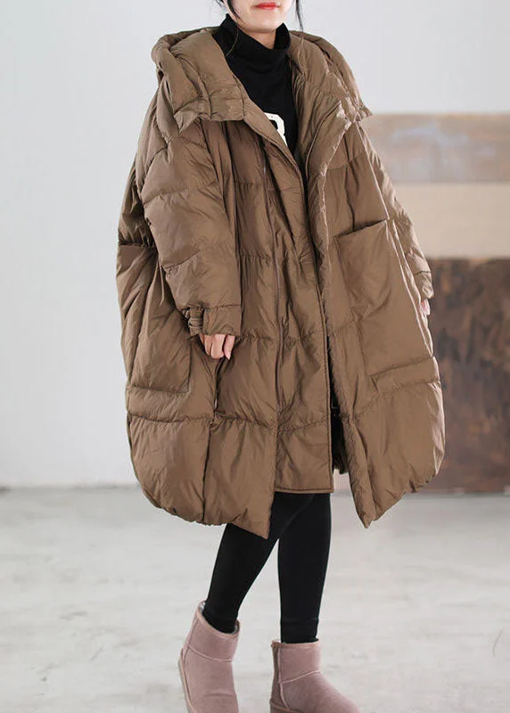 Elegant And Lazy Plus Size Coffee Hooded Oversized Big Pockets Duck Down Down Coats Winter Elegant And Lazy Plus Size Coffee Hooded Oversized Big Pockets Duck Down Down Coats Winter