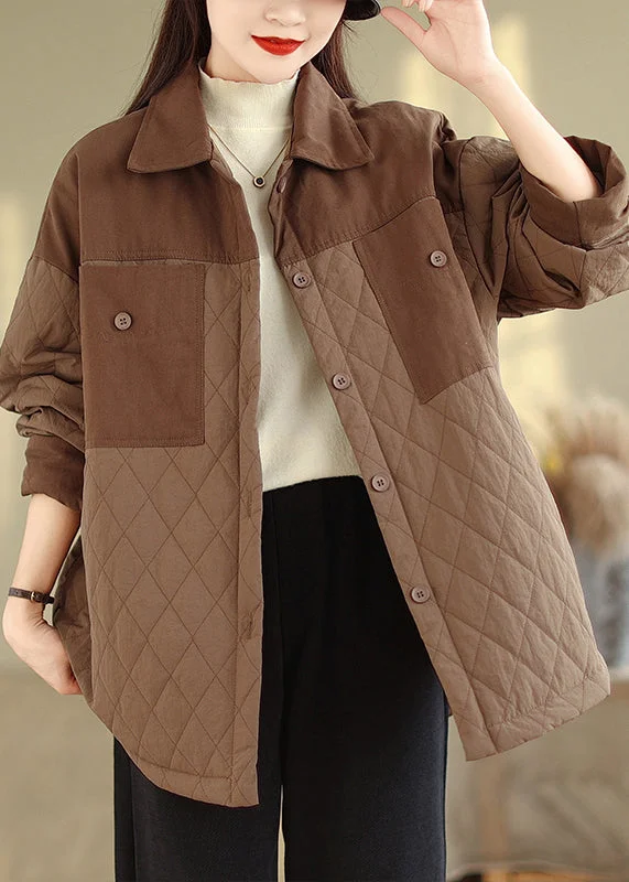 Energy Plan Plus Size Coffee Oversized Patchwork Fine Cotton Filled Jacket Winter