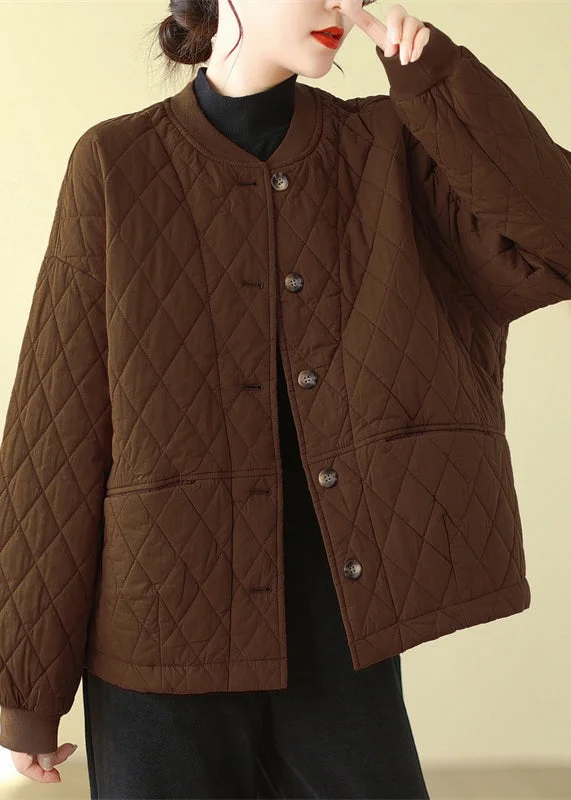 Classic Choice Plus Size Coffee Pockets Button Patchwork Fine Cotton Filled Jacket Winter