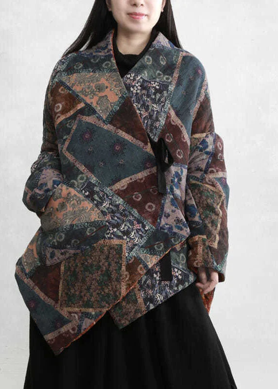 Comfortable And Simple Plus Size Green Asymmetrical Design Print Fine Cotton Filled Coats Winter Comfortable And Simple Plus Size Green Asymmetrical Design Print Fine Cotton Filled Coats Winter