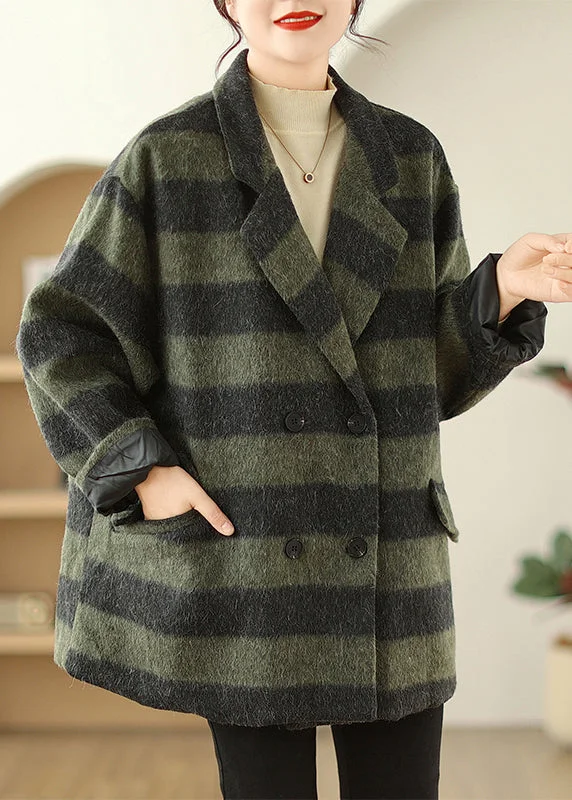 New Design Plus Size Green Peter Pan Collar Plaid Fine Cotton Filled Woolen Coats Winter