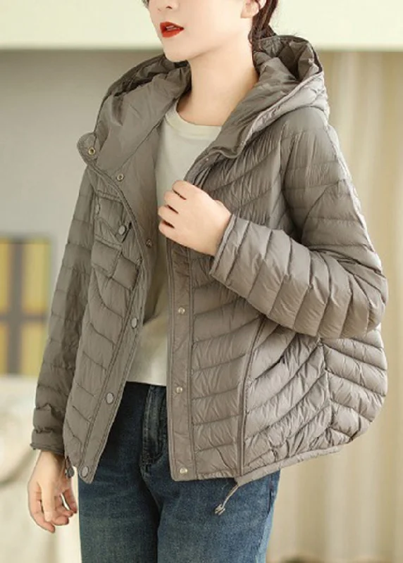 Personal Design Plus Size Grey Hooded Drawstring Fine Cotton Filled Jacket Winter