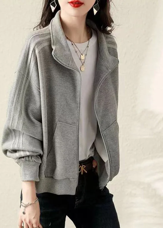 Cozy Lifestyle Plus Size Grey Oversized Cotton Sweatshirt Coat Fall