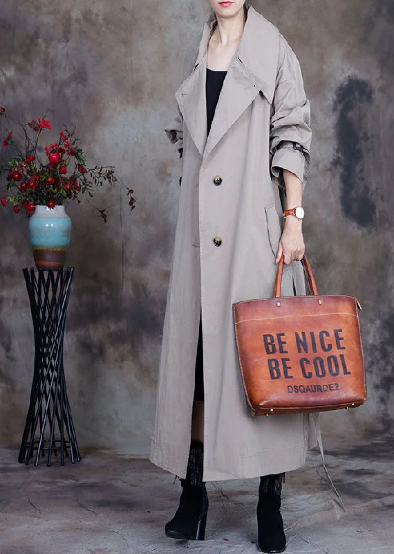 Fresh And Natural Plus Size Grey tie waist button Peter Pan Collar Trench coats Spring
