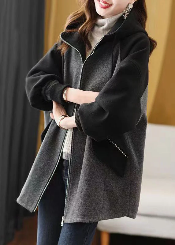 Cozy Street Style Plus Size Grey Zip Up Pockets Patchwork Fine Cotton Filled Hooded Coat Fall Cozy Street Style Plus Size Grey Zip Up Pockets Patchwork Fine Cotton Filled Hooded Coat Fall