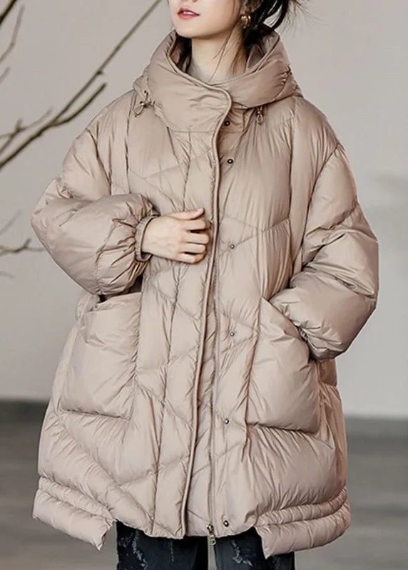 Soft Textures Plus Size Khaki Oversized Pockets Duck Down Puffer Jacket Winter