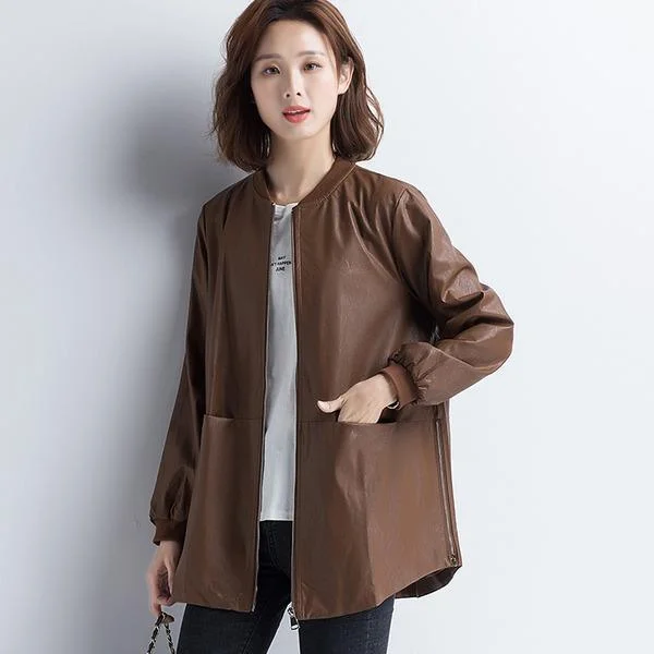 Fresh And Capable plus size oversize PU Leather women casual Loose spring autumn Zipper Wild Jacket 2020 Clothes Coat Outerwear Fresh And Capable plus size oversize PU Leather women casual Loose spring autumn Zipper Wild Jacket 2020 Clothes Coat Outerwear