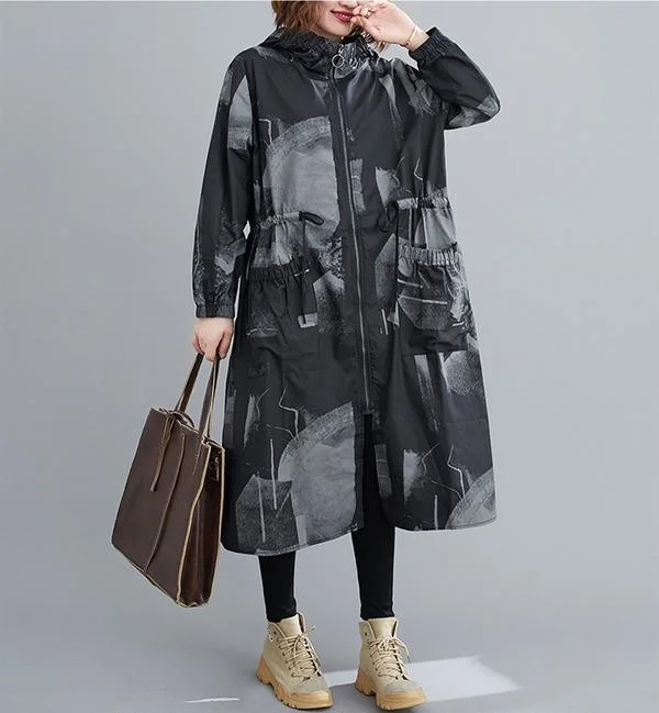 Autumn Selection plus size Oversized hooded casual loose long autumn spring  trench coat