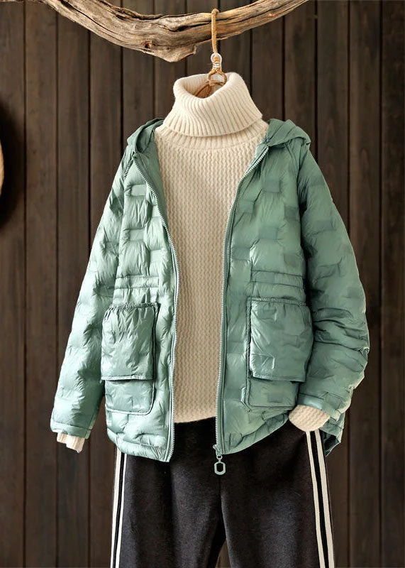 Noble Temperament Plus Size Pink Hooded Zippered Duck Down Winter Coats Winter