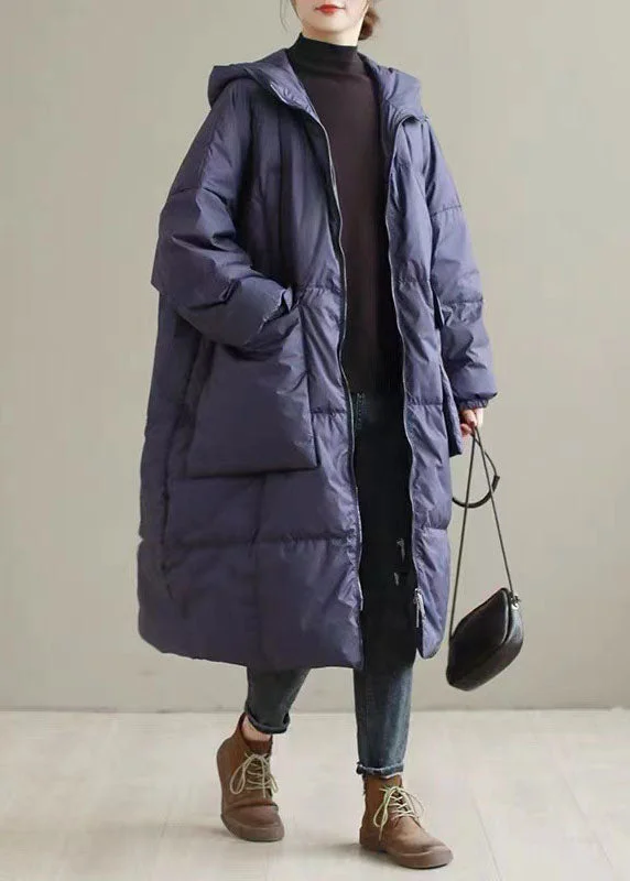 Elegant And Simple Plus Size Purple Hooded thick Duck Down Down Coats Winter