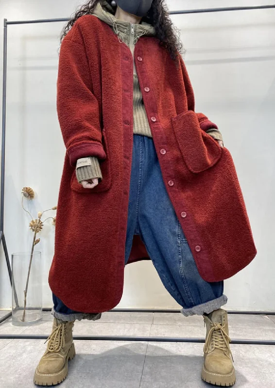 Innovative Design Plus Size Women Fleece Solid Warm Long Coat