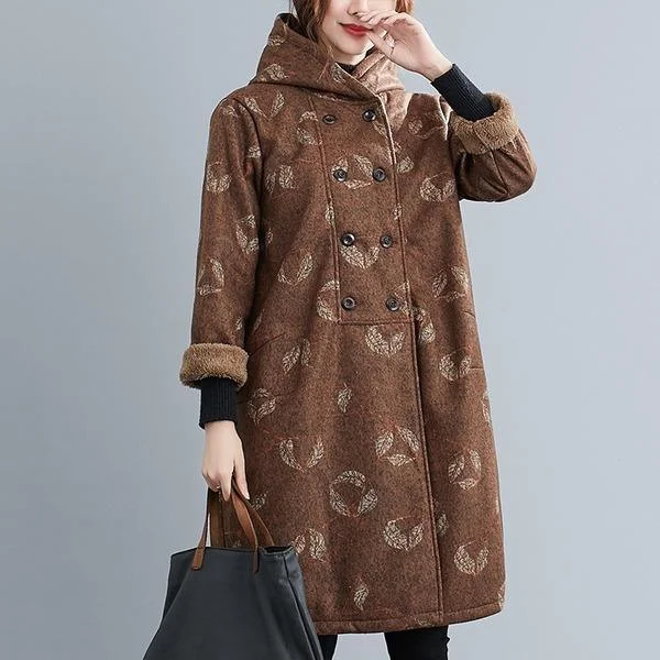 Spring Fashion plus size wool vintage floral hooded casual loose long autumn winter coat for women jacket Spring Fashion plus size wool vintage floral hooded casual loose long autumn winter coat for women jacket
