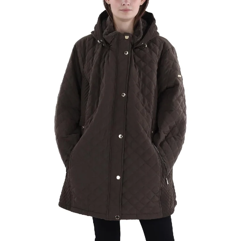 Luxury Temperament Plus Womens Faux Fur Hooded Quilted Coat