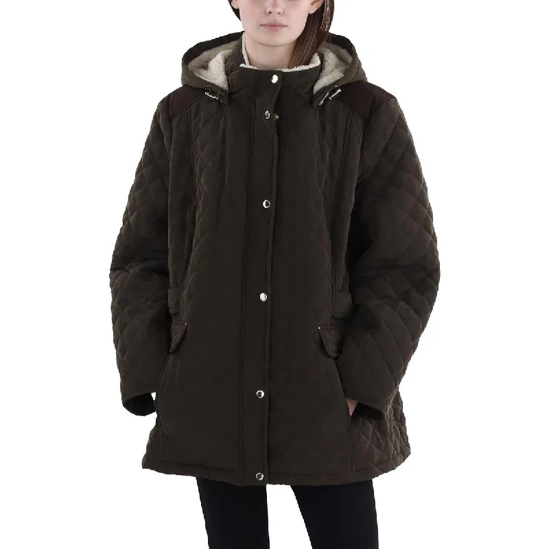 High Street Style Plus Womens Faux Fur Hooded Quilted Coat