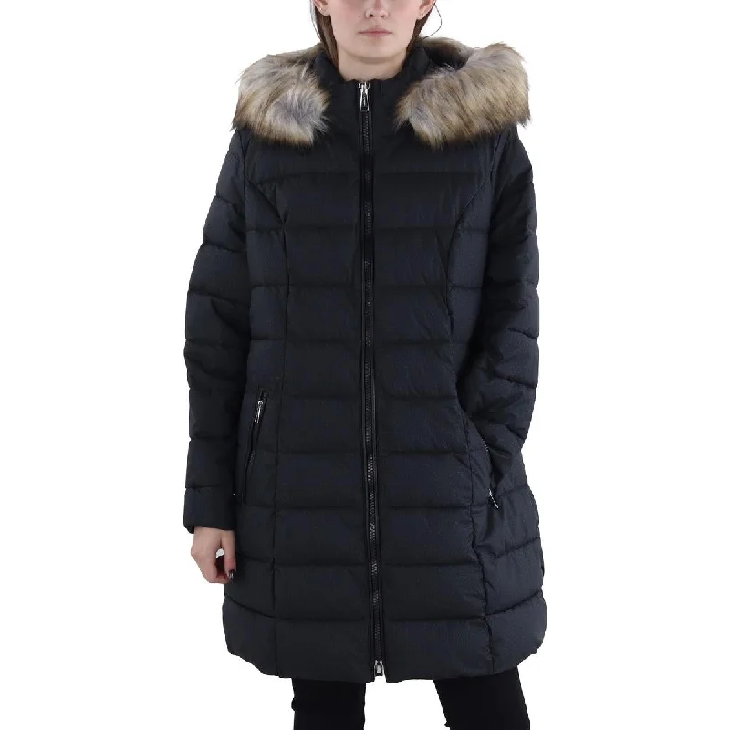 Dynamic Fashion Plus Womens Faux Fur Trim Hooded Puffer Jacket