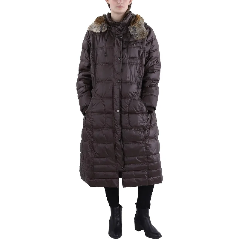 Cozy Pants Plus Womens Faux Fur Trim Hooded Quilted Coat