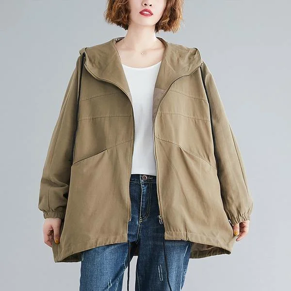 Must-have For Fashion Pockets Zipper All-match Hooded Windbreaker 2020 New Simple Leisure Plus Size Women Coat